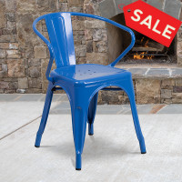Flash Furniture CH-31270-BL-GG Blue Metal Indoor-Outdoor Chair with Arms